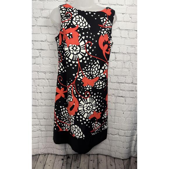 Alyx Ltd Womens Black Red White Floral Pattern Round Neck Above Knee Dress 8 - Picture 2 of 9